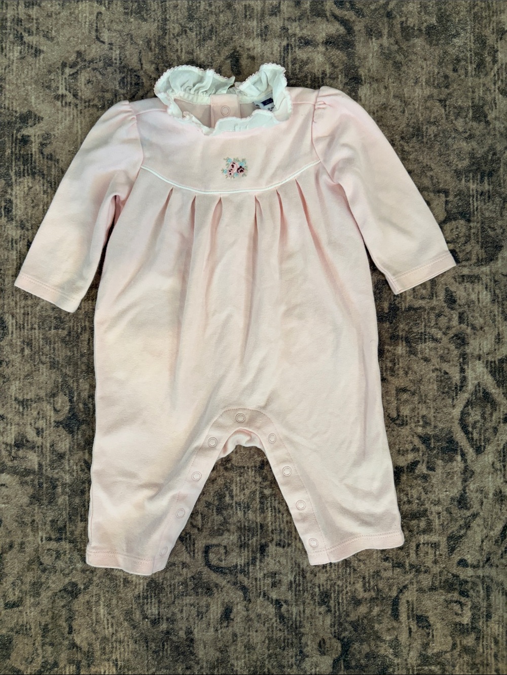 Janie and Jack Pale Pink Long-Sleeve One-Piece with Ruffle Collar